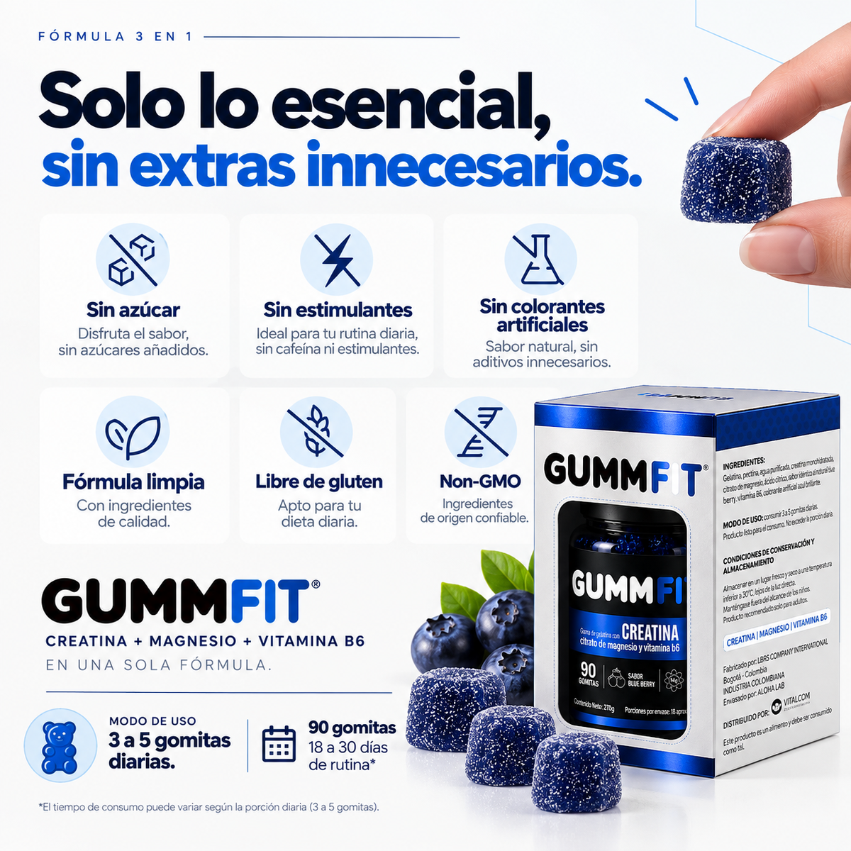 GUMMFIT® | Creatina 3 en 1 + Magnesio + Vitamina B6