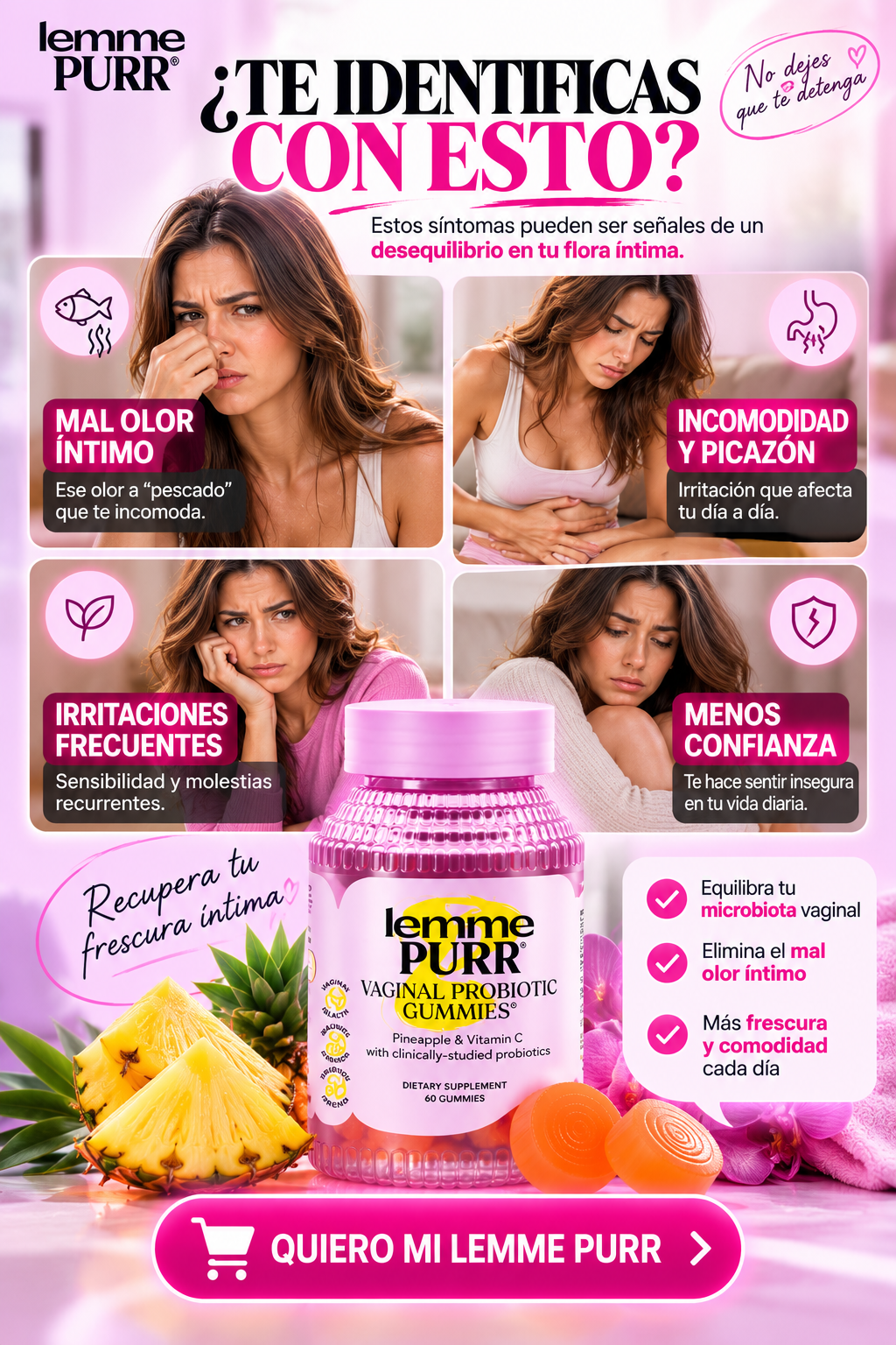 Lemme Purr Balance™ — Gomitas Probióticas para Bienestar Íntimo